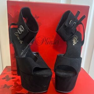 Pleaser Black Platform Sandals with Ankle Strap